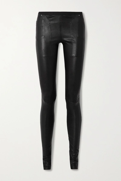 Shop Rick Owens Stretch-leather And Cotton-blend Leggings In Black