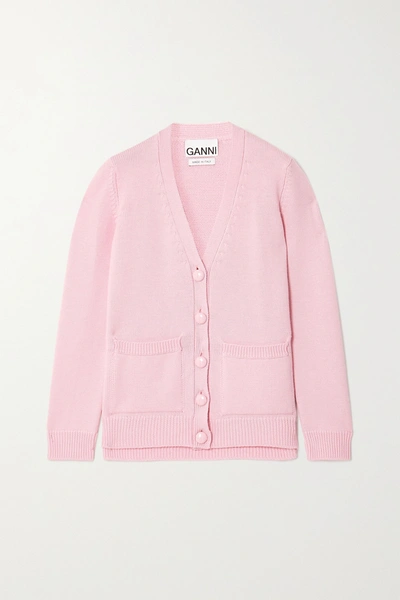 Shop Ganni Merino Wool Cardigan In Baby Pink