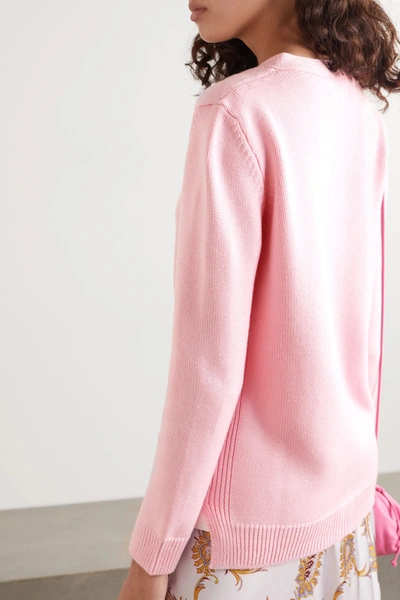 Shop Ganni Merino Wool Cardigan In Baby Pink