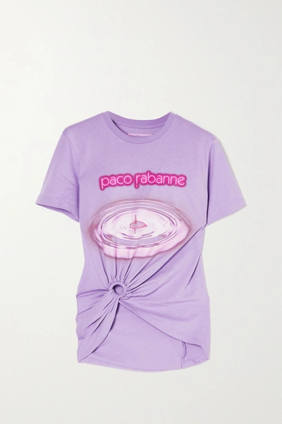 Shop Paco Rabanne Knotted Printed Cotton-jersey T-shirt In Lilac