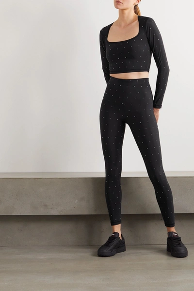 Shop Adam Selman Sport Crystal-embellished Stretch Leggings In Black