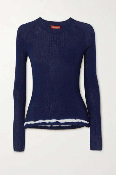 Shop Altuzarra Kazuko Ribbed Tie-dyed Pima Cotton-jersey Sweater In Navy
