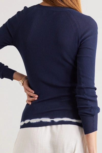 Shop Altuzarra Kazuko Ribbed Tie-dyed Pima Cotton-jersey Sweater In Navy