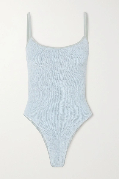 Shop Hunza G + Net Sustain Pamela Seersucker Swimsuit In Sky Blue