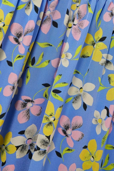 Shop Les Rêveries Pussy-bow Floral-print Silk-crepe Midi Dress In Blue