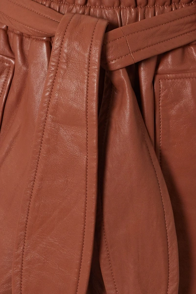 Shop Munthe Meanwhile Belted Leather Shorts In Brick