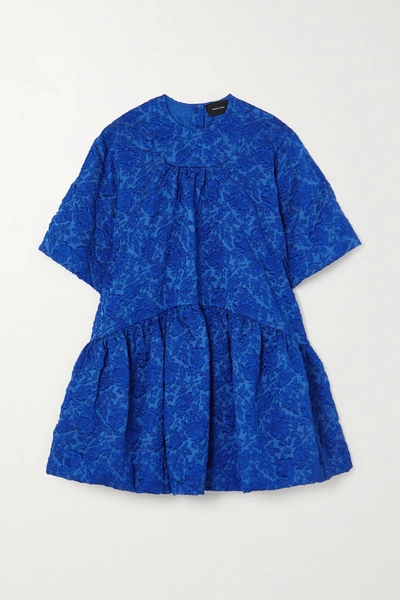 Shop Simone Rocha Oversized Tiered Cloqué Mini Dress In Blue