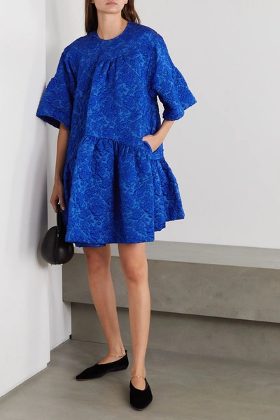 Shop Simone Rocha Oversized Tiered Cloqué Mini Dress In Blue