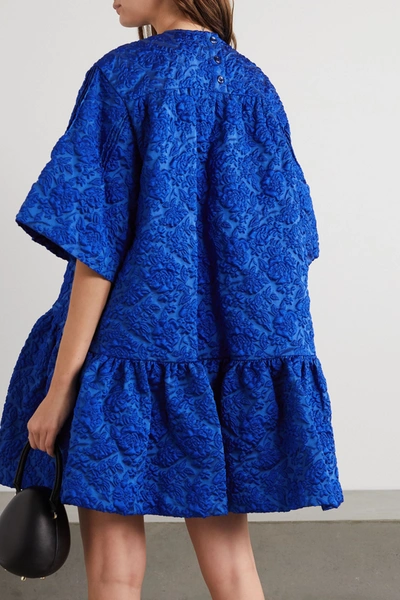 Shop Simone Rocha Oversized Tiered Cloqué Mini Dress In Blue