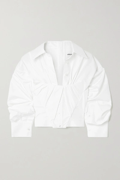 Shop Alexander Wang Gathered Cropped Cotton-poplin Shirt In White