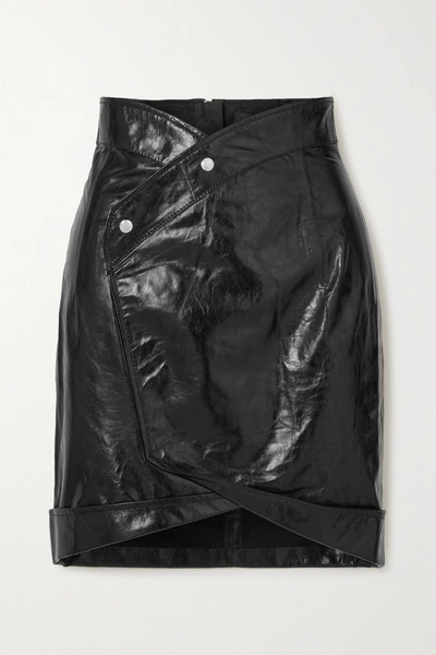 Shop Rta Paloma Crinkled Glossed-leather Wrap Mini Skirt In Black