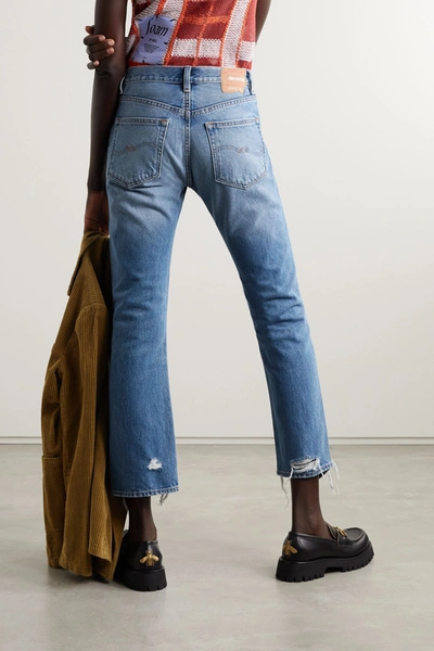 Shop Denimist Joni Cropped Distressed Mid-rise Slim-leg Jeans In Mid Denim