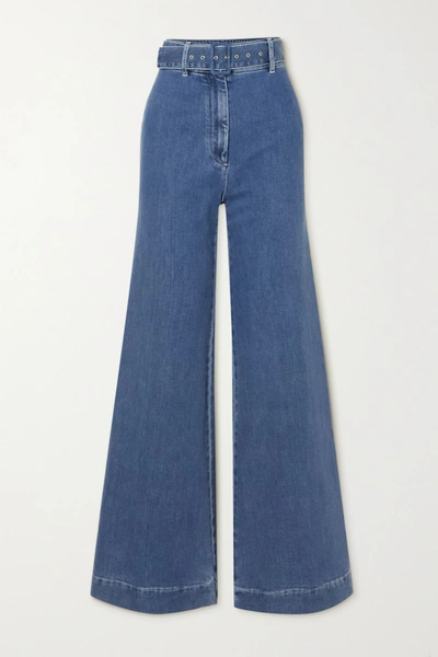 Shop Emilia Wickstead Jada Belted High-rise Wide-leg Jeans In Mid Denim