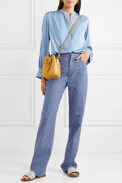 Shop Vince Stretch-silk Blouse In Blue