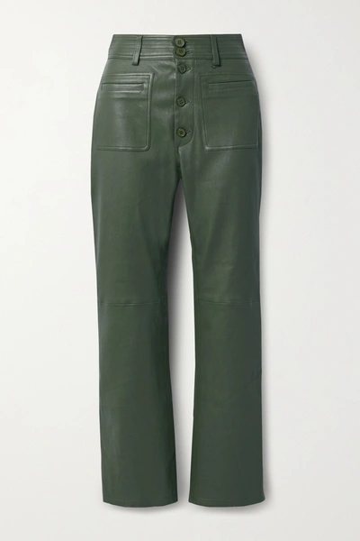 Shop Apiece Apart Marston Leather Straight-leg Pants In Army Green