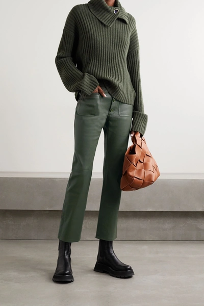 Shop Apiece Apart Marston Leather Straight-leg Pants In Army Green