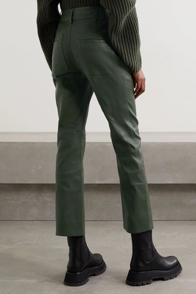 Shop Apiece Apart Marston Leather Straight-leg Pants In Army Green