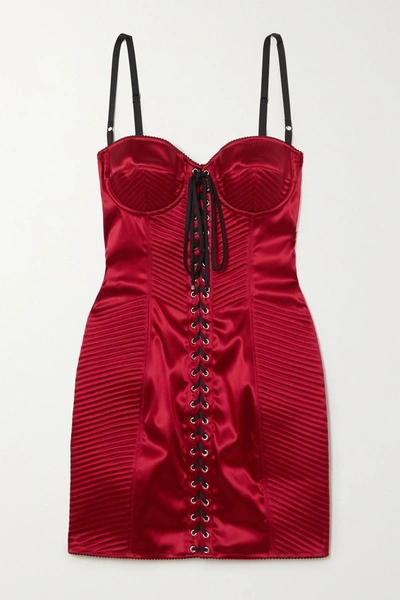 Shop Dolce & Gabbana Lace-up Satin Mini Dress In Red