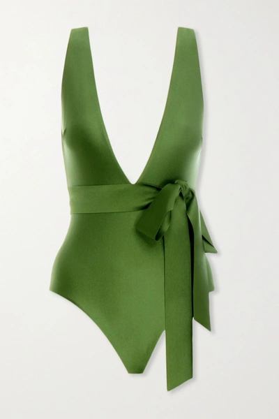 Shop Zimmermann Empire Tie-detailed Swimsuit In Army Green