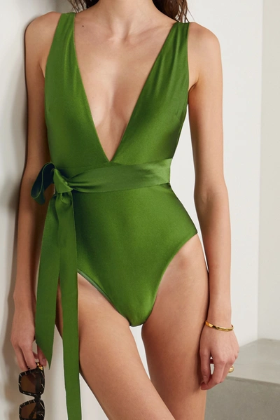 Shop Zimmermann Empire Tie-detailed Swimsuit In Army Green