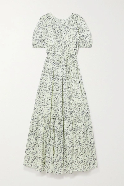 Shop Apiece Apart Simone Tiered Floral-print Organic Cotton Midi Dress In White