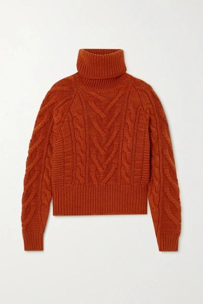 Shop Dolce & Gabbana Cable-knit Wool And Cashmere-blend Turtleneck Sweater In Brick