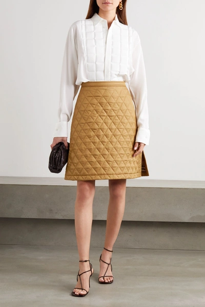 Shop Burberry Quilted Shell Skirt In Camel