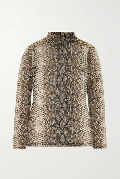 Shop Dries Van Noten Snake-print Stretch-tulle Turtleneck Top In Snake Print