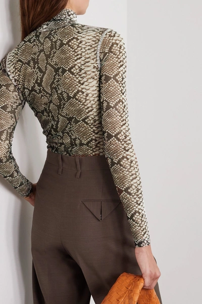 Shop Dries Van Noten Snake-print Stretch-tulle Turtleneck Top In Snake Print