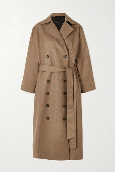 Shop Totême Terlago Oversized Belted Wool-blend Coat In Beige