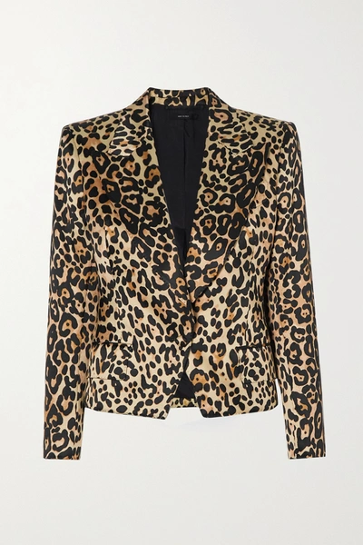Shop Tom Ford Cropped Leopard-print Cotton And Silk-blend Satin Blazer In Leopard Print