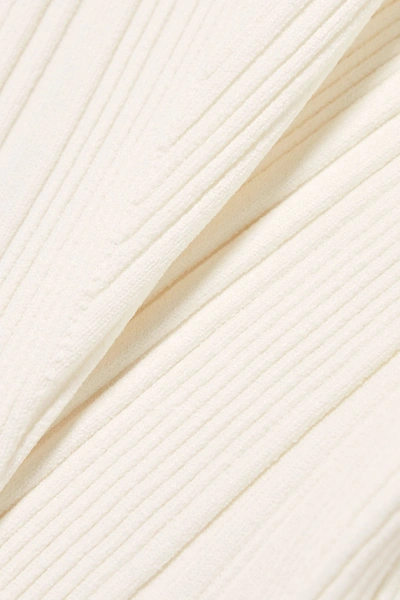 Shop Herve Leger Ribbed-knit Turtleneck Midi Dress In White