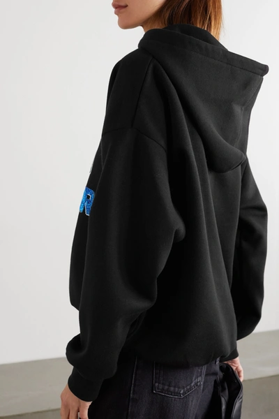 Shop Ashish Beaded Cotton-blend Jersey Hoodie In Black