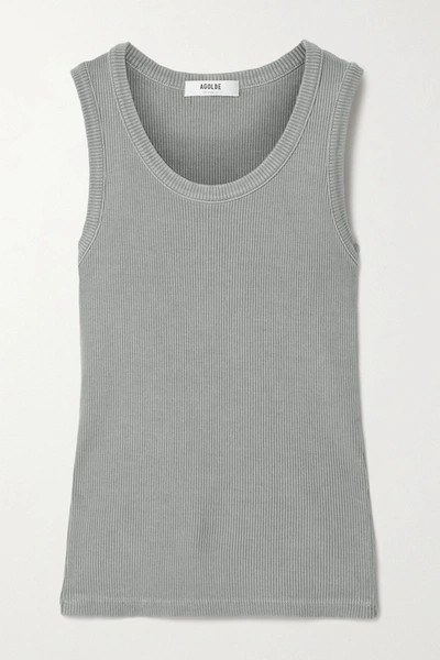Shop Agolde Poppy Ribbed Stretch Organic Cotton And Tencel Lyocell-blend Jersey Tank In Gray