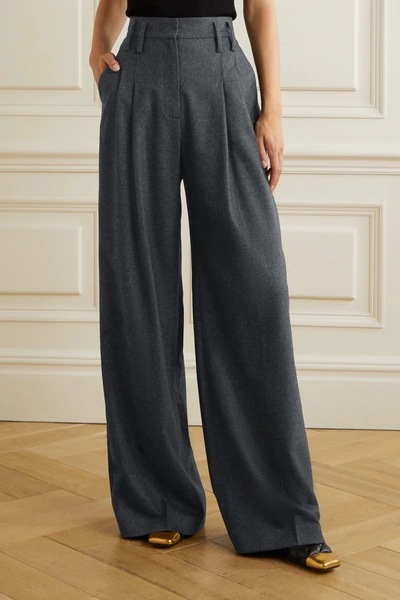 Shop Racil Maxime Wool-blend Wide-leg Pants In Anthracite