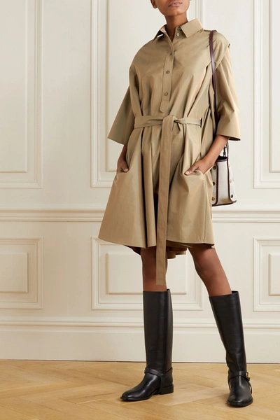 Shop Givenchy Cape-effect Belted Cotton-poplin Mini Shirt Dress In Army Green