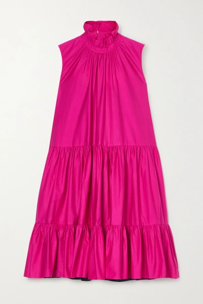 Shop Roksanda Athis Two-tone Tiered Cotton-satin Mini Dress In Bright Pink