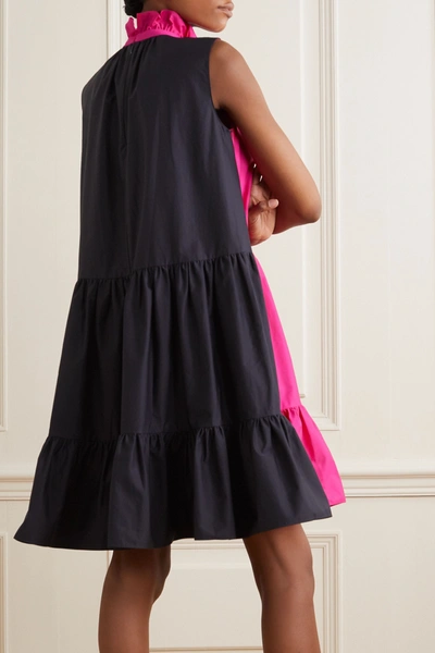 Shop Roksanda Athis Two-tone Tiered Cotton-satin Mini Dress In Bright Pink