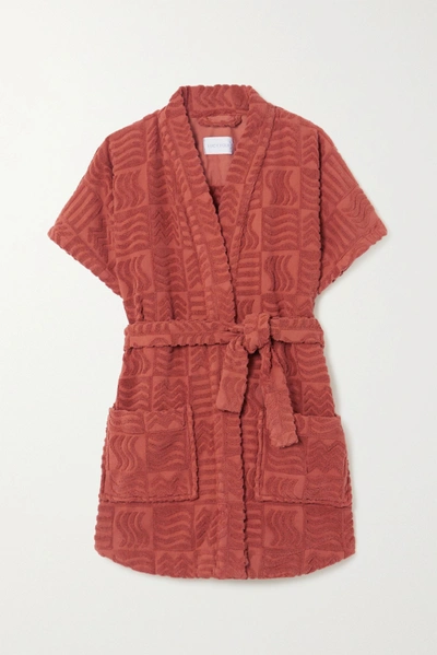 Shop Lucy Folk Horizon Belted Cotton-terry Robe In Red