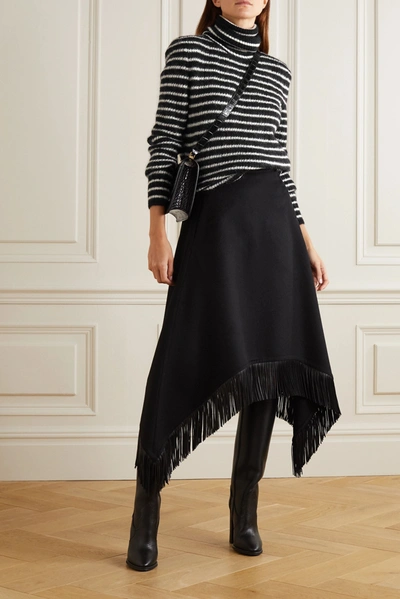 Shop Saint Laurent Striped Mohair-blend Turtleneck Sweater In Black