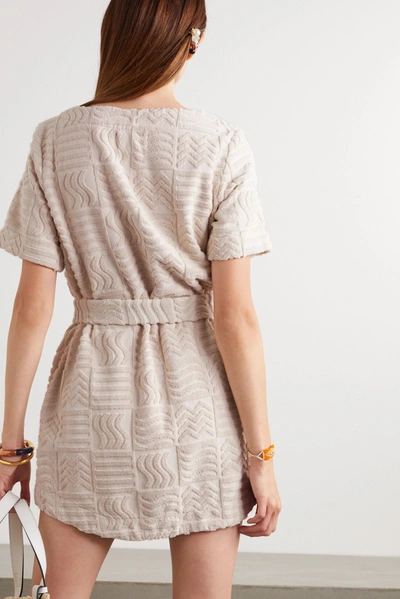 Shop Lucy Folk Belted Cotton-blend Terry Mini Dress In Ecru