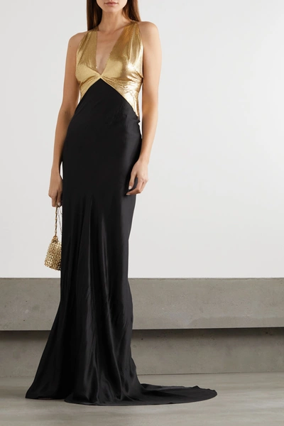 Shop Fannie Schiavoni Eliza Open-back Chainmail And Cotton And Silk-blend Gown In Gold