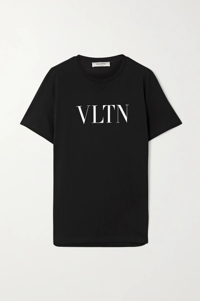 Shop Valentino Printed Cotton-jersey T-shirt In Black