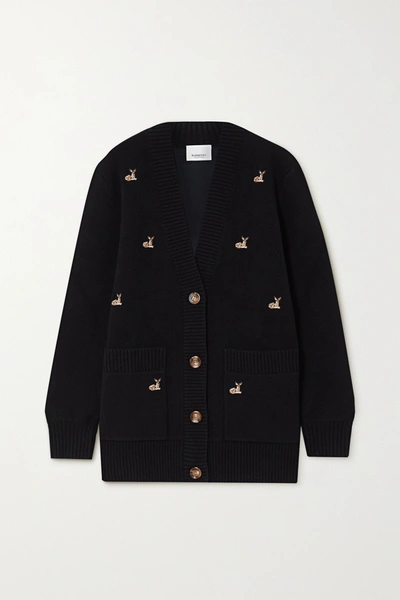 Shop Burberry Embroidered Knitted Cardigan In Black