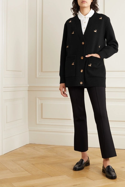 Shop Burberry Embroidered Knitted Cardigan In Black