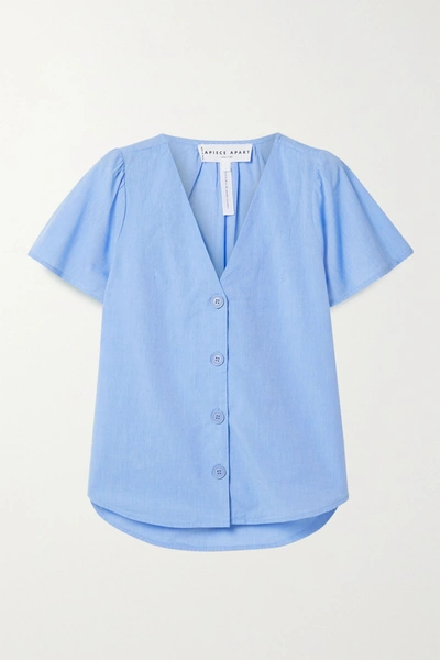 Shop Apiece Apart Dasha Organic Cotton-chambray Blouse In Blue