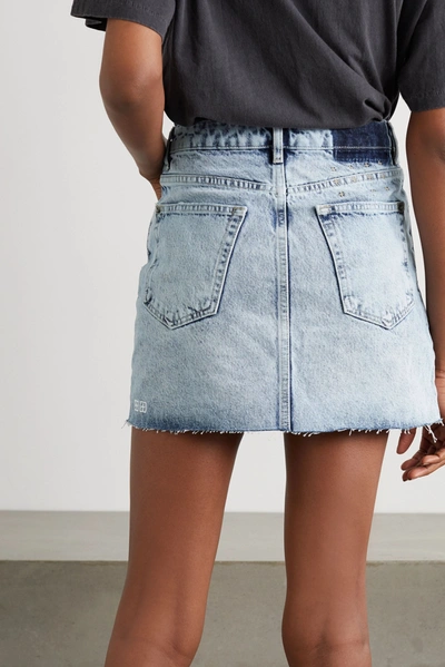 Shop Ksubi Distressed Acid-wash Denim Mini Skirt In Light Denim