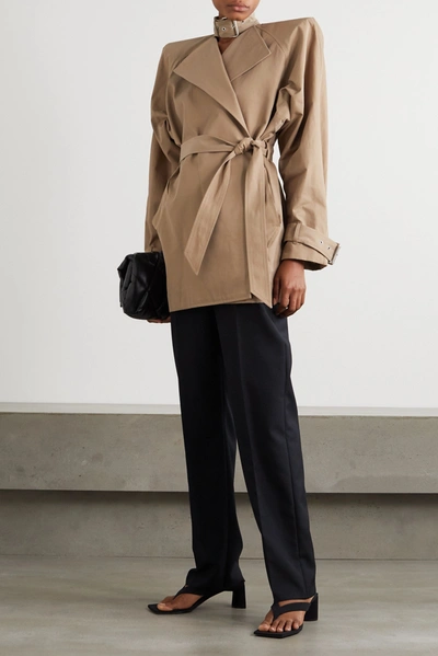 Shop Balenciaga Belted Cotton-blend Twill Coat In Beige