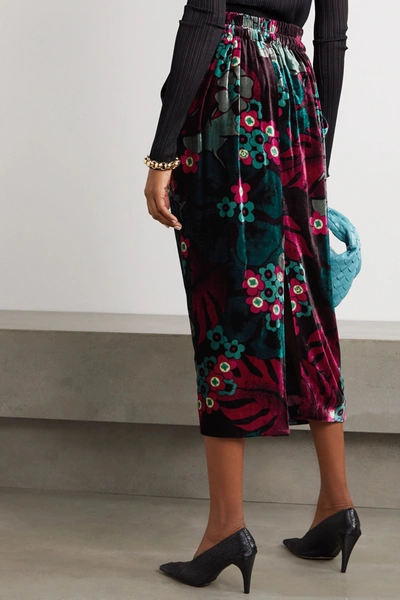 Shop Dries Van Noten Floral-print Velvet Midi Skirt In Fuchsia