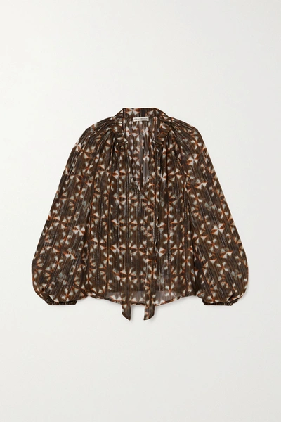 Shop Ulla Johnson Luna Tie-detailed Printed Fil Coupé Silk-blend Blouse In Army Green